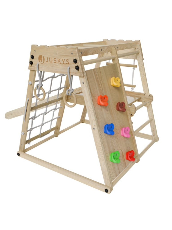 Detské vnútorné drevené ihrisko so šmykľavkou, lezeckou sten