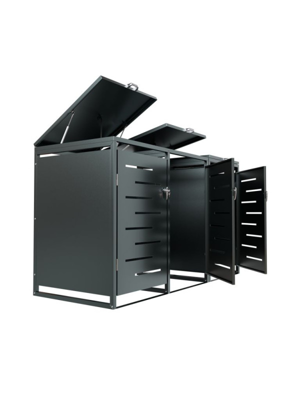 Kovový prístrešok pre 3 popolnice, antracit, 197×116×80 cm