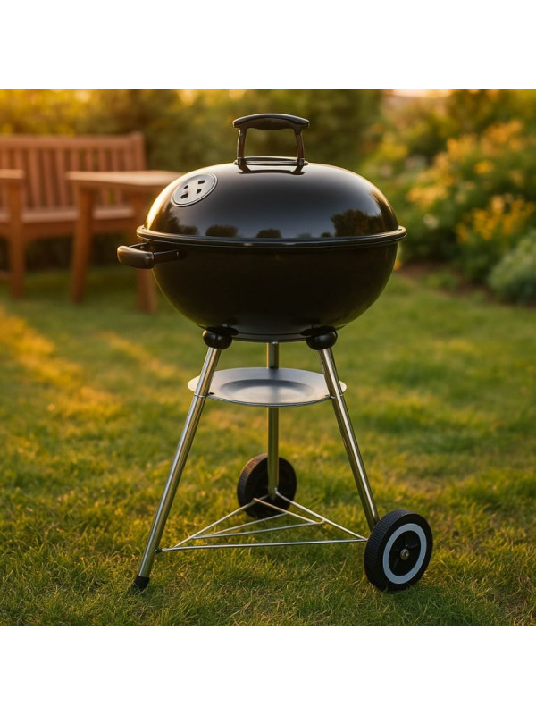 Záhradný kotlový gril s teplomerom a kolieskami 54,5x44,5x81