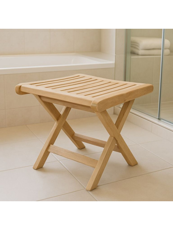 Skladacia teaková stolička Divero do kúpeľne, 45 cm