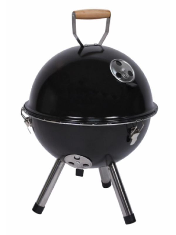 Mini gril na drevené uhlie s kanvicou, čierny okrúhly