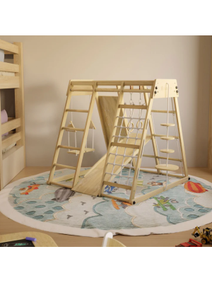 Detské vnútorné drevené ihrisko so šmykľavkou, skladacie veľ