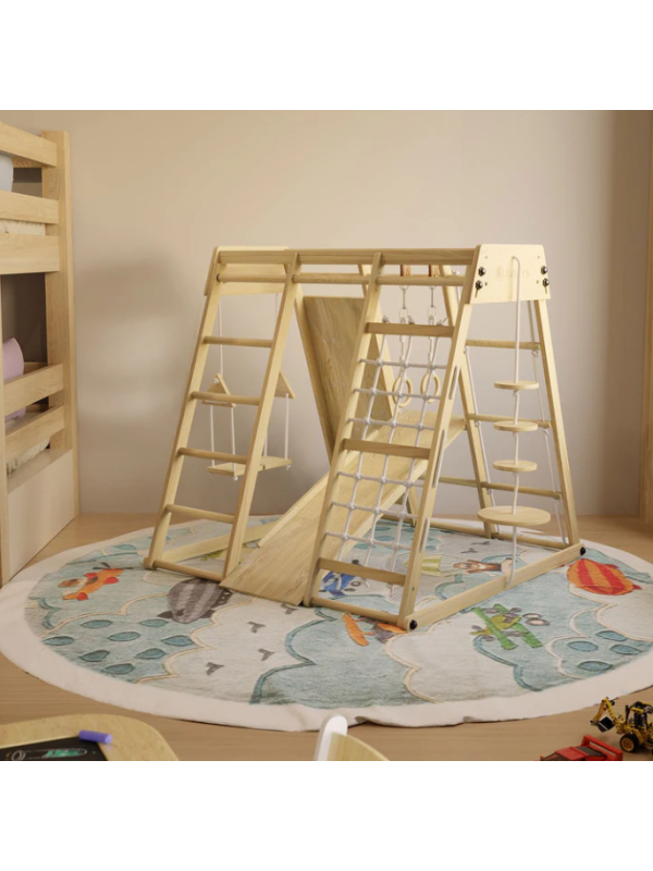Detské vnútorné drevené ihrisko so šmykľavkou, skladacie veľ