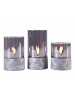 Sada 3 LED sviečok v sklenených pohároch, podstavec, časovač