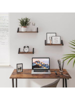 Sada 3 nástenných políc rustikálna hnedá s kovovými držiakmi