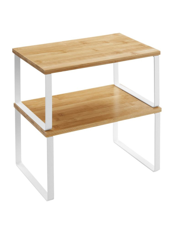 SONGMICS poličky do kuchyne, 2 ks, kov a bambus, biela/príro