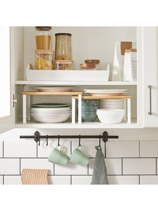 SONGMICS poličky do kuchyne, 2 ks, kov a bambus, biela/príro