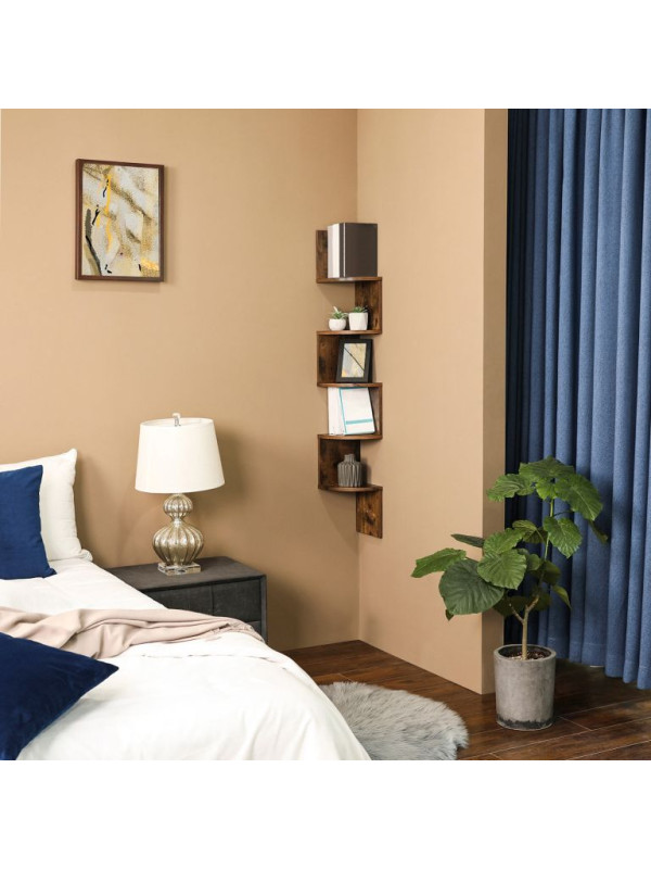 VASAGLE rohová polica 5poschodová, závesná, rustikálna hnedá