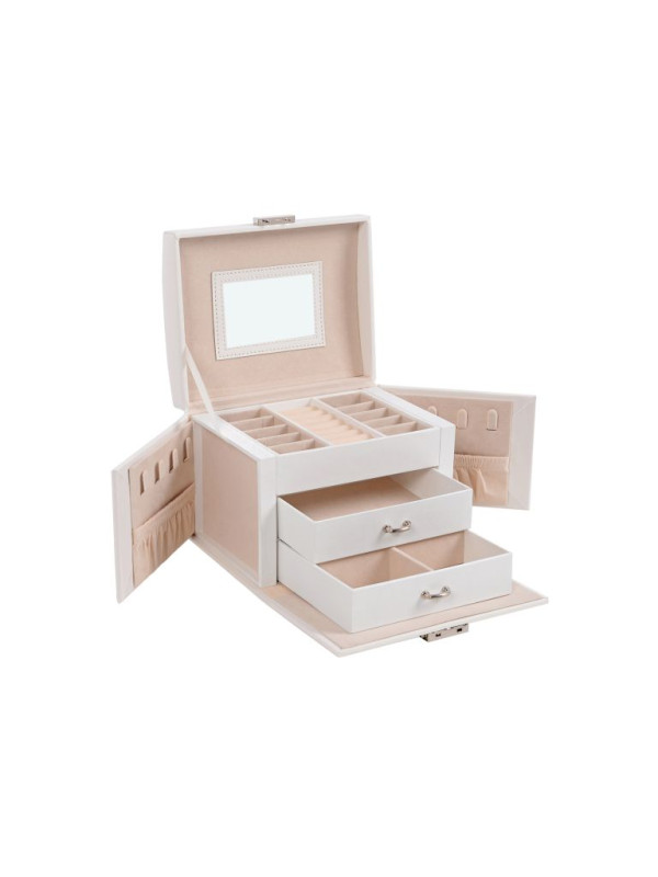 Šperkovnica so zrkadlom, uzamykacia, 3 poschodia, biela