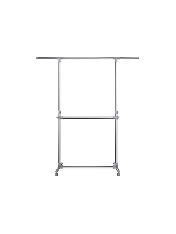 Dvojitý vešiak na odevy na kolieskach, výška 113–198 cm