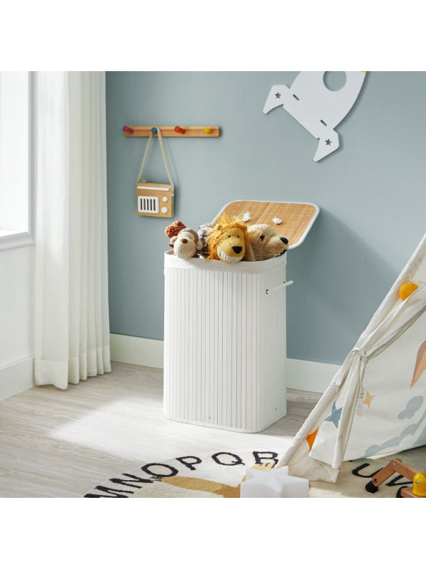 Bambusový kôš na bielizeň s vekom 72 l, biely, 40×30×60 cm