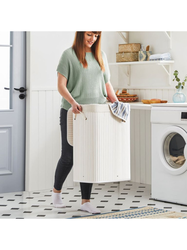 Bambusový kôš na bielizeň s vekom 72 l, biely, 40×30×60 cm