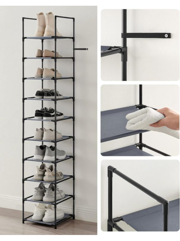 Regál na topánky SONGMICS 10 políc, sivý, 33×33×173 cm