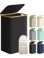 SONGMICS kôš na bielizeň s vekom 90L, čierny, skladací