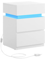 Nočný stolík VASAGLE s LED osvetlením, 3 zásuvky, biely