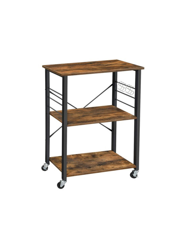 VASAGLE kuchynský regál na kolieskach, 3 police, hnedý