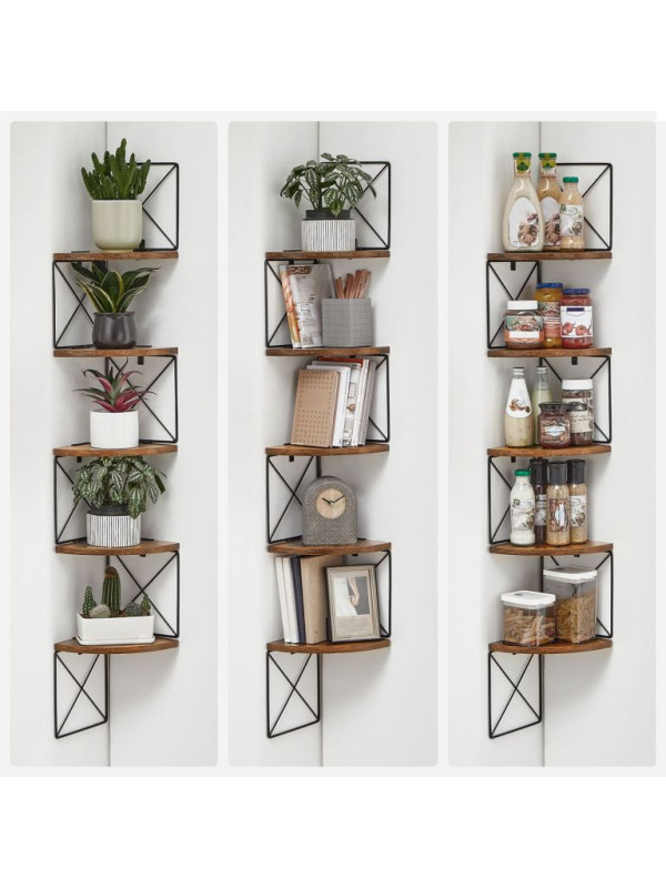 VASAGLE 5-policová rohová závesná polica, hnedá/čierna