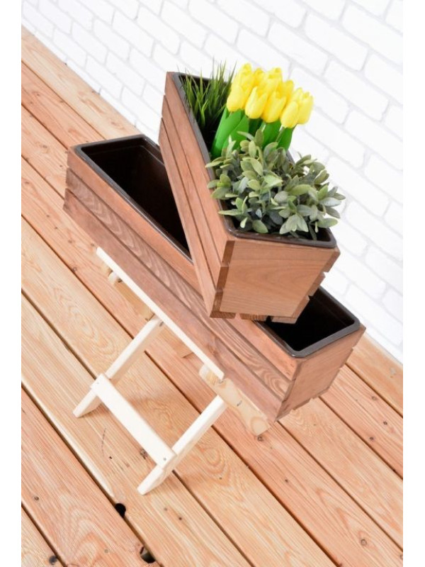 Záhradný truhlík z borovice 61 cm s plastovou vložkou, hnedý