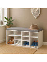 Skriňa na topánky s lavicou a vankúšom, biela, 104×30×48 cm