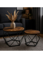 Sada 2 konferenčných stolíkov v priemyselnom štýle, hnedy