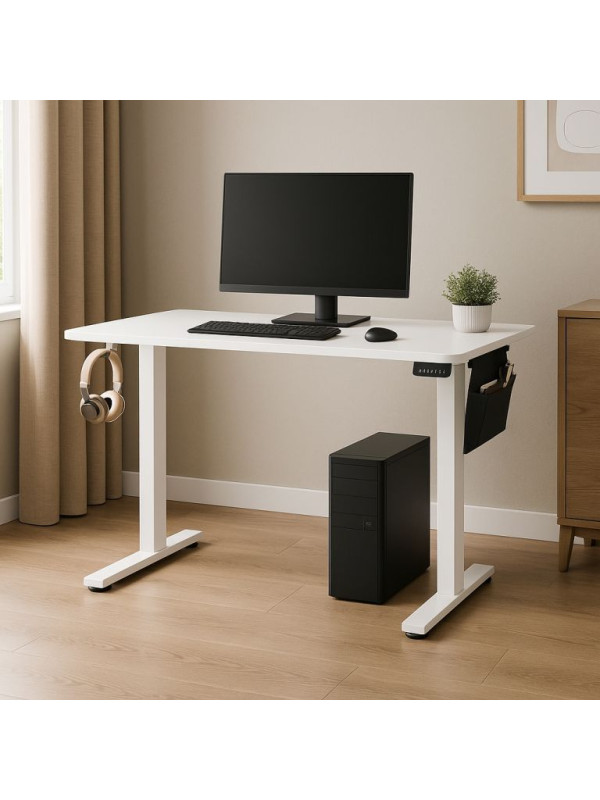 Elektricky výškovo nastaviteľný pracovný stôl 140×60 cm biel