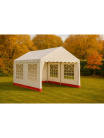 Záhradný párty stan - biely s červeným lemom 3 x 4 m