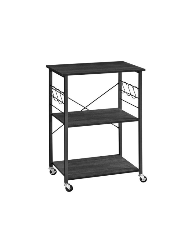 Kuchynský vozík s 3 policami a háčikmi, čierny, 60x40x84 cm