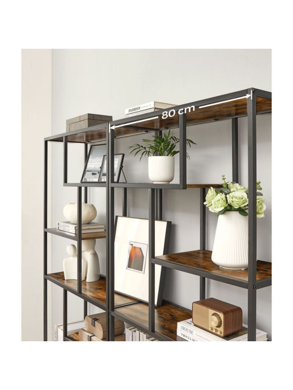 Rustikálna knižnica, 6 políc, 180 cm, hnedá/čierna