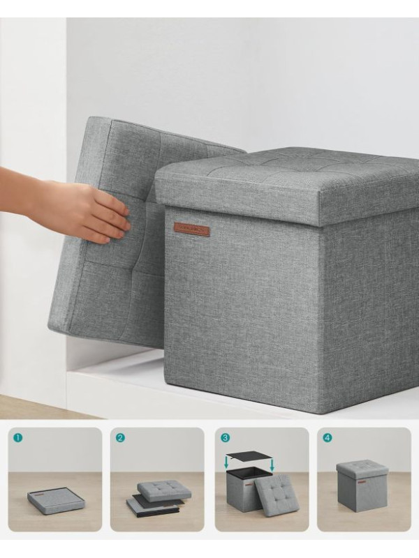 Skladací taburet s úložným priestorom 30×30 cm – svetlo šedý