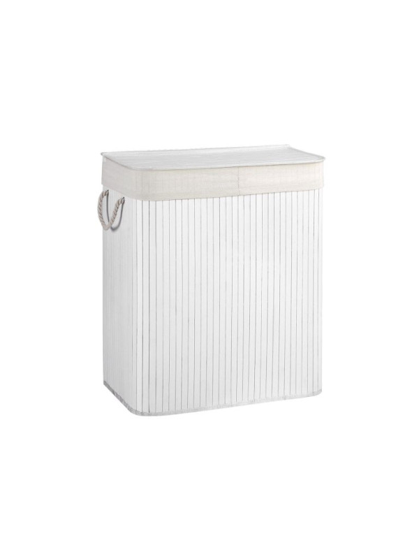 Bambusový košík na bielizeň s vekom a 2 priehradkami, biely