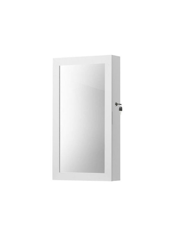 Šperkovnica na stenu so zrkadlom a zámkom, biela, 67 cm