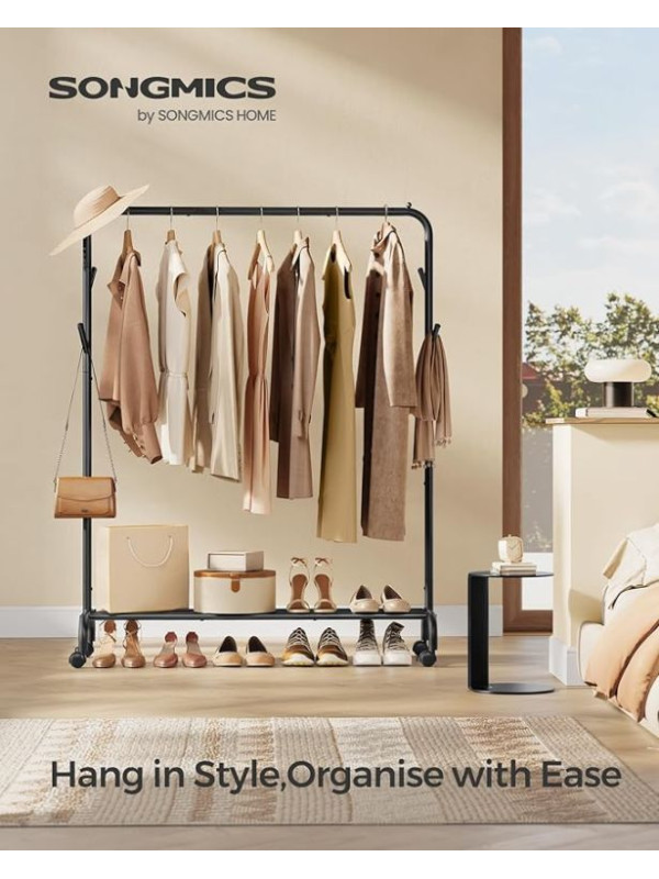 Odolný kovový vešiak na oblečenie s policou a kolieskami