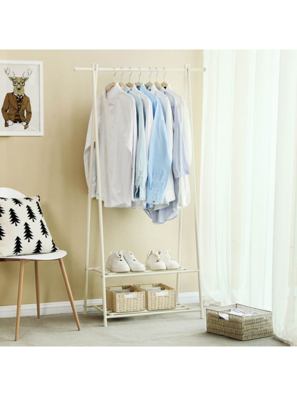 Kovový vešiak na oblečenie s dvoma policami na topánky