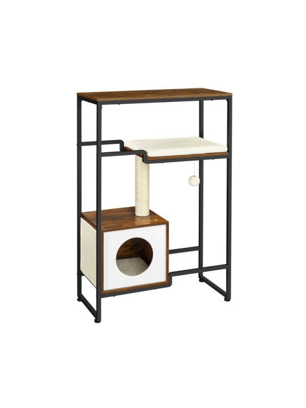 Štýlový stromček pre mačky s domčekom, škrabadlom, 74×34×114