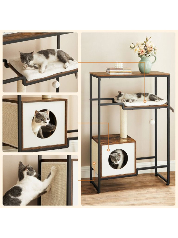 Štýlový stromček pre mačky s domčekom, škrabadlom, 74×34×114