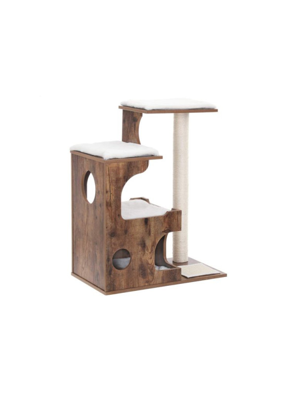 Mačací strom s domčekom a škrabadlom, rustikálny, 66×42×88