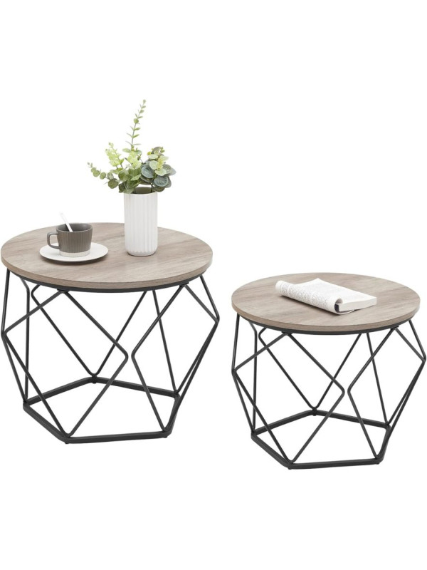 Sada 2 konferenčných stolíkov, industriálny štýl,svetlohnedá