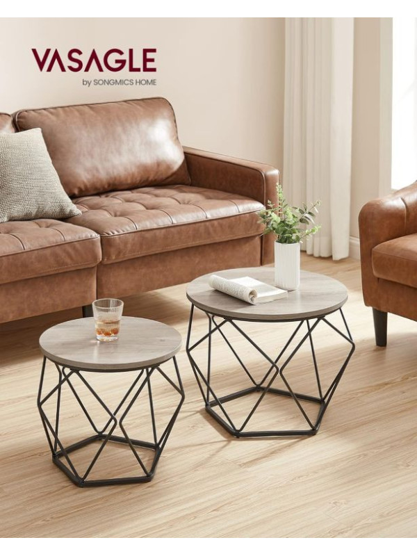 Sada 2 konferenčných stolíkov, industriálny štýl,svetlohnedá