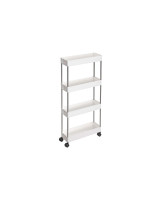 Úzky pojazdný úložný vozík 4 poschodia – biely, 40×13×86 cm