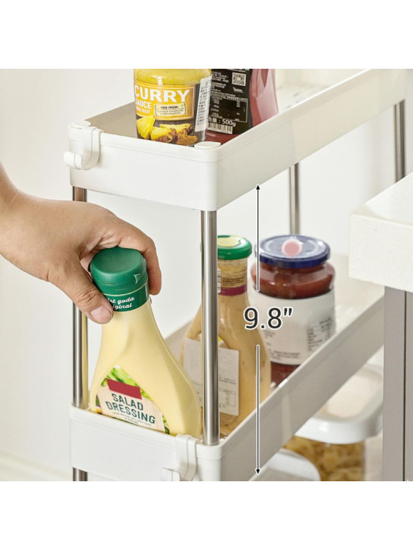 Úzky pojazdný úložný vozík 4 poschodia – biely, 40×13×86 cm