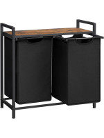 Kôš na bielizeň s dvoma priehradkami, hornou policou, čierny