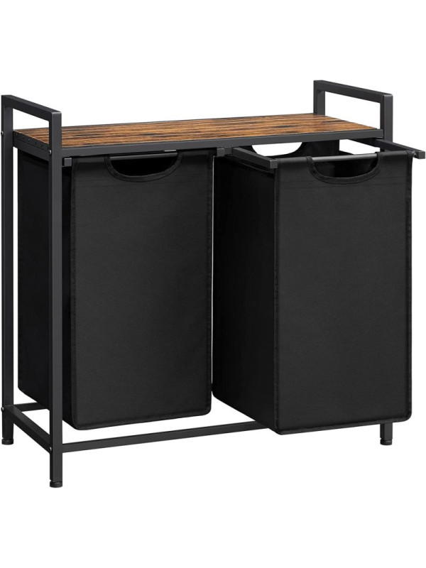 Kôš na bielizeň s dvoma priehradkami, hornou policou, čierny