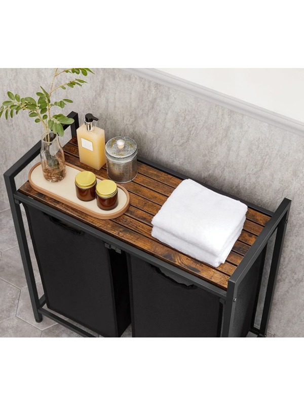 Kôš na bielizeň s dvoma priehradkami, hornou policou, čierny