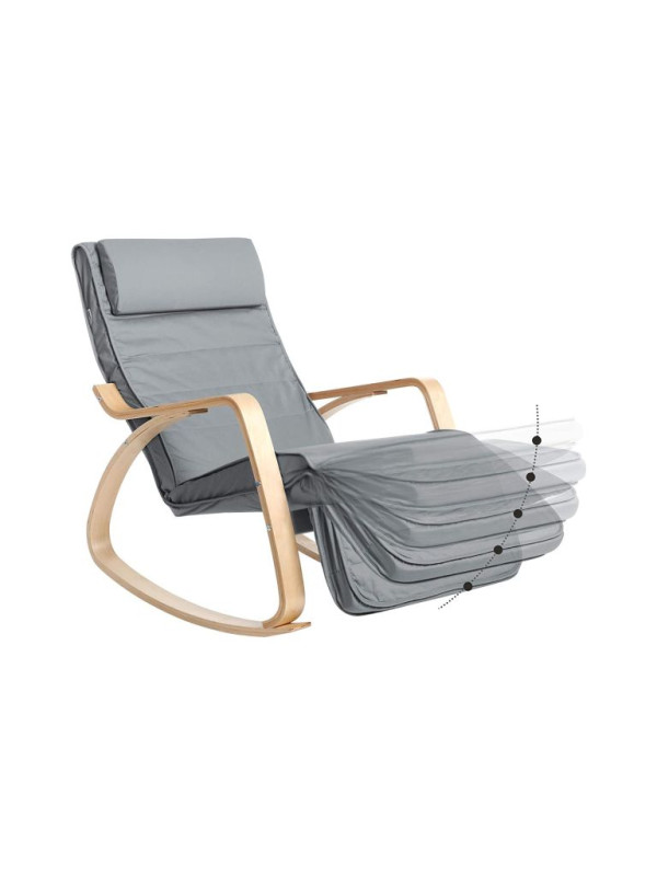 Hojdacia stolička s opierkou na nohy a vankúšom, svetlo sivá