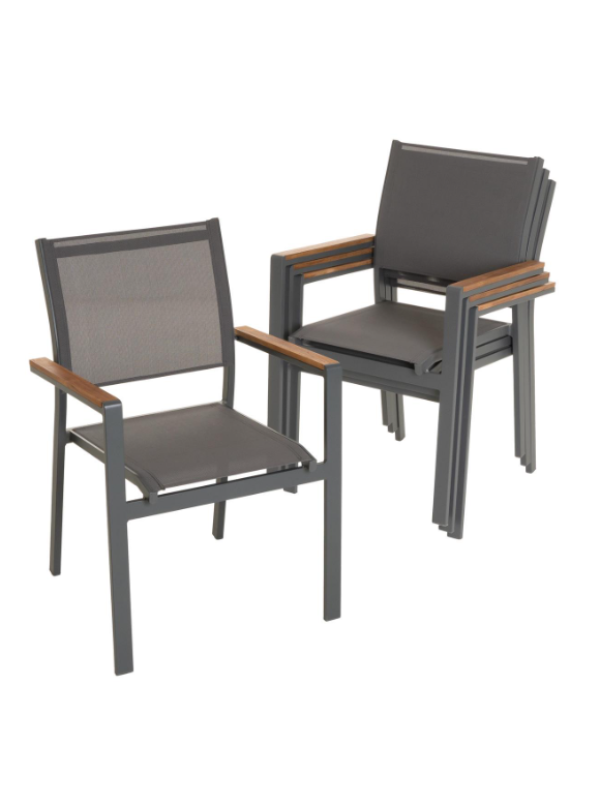 Záhradná stohovateľná kovová stolička, antracitová, sada 4ks