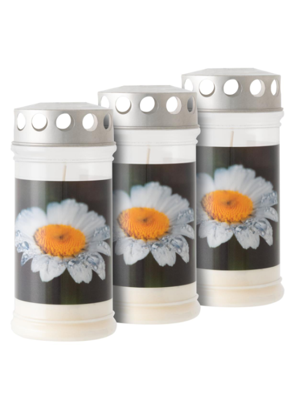 Plastová hrobová sviečka „kvetina“, sada 3 ks, 17 cm