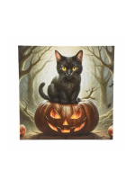 Nástenná maľba mačka na tekvici, 4 LED, 40 x 40 cm