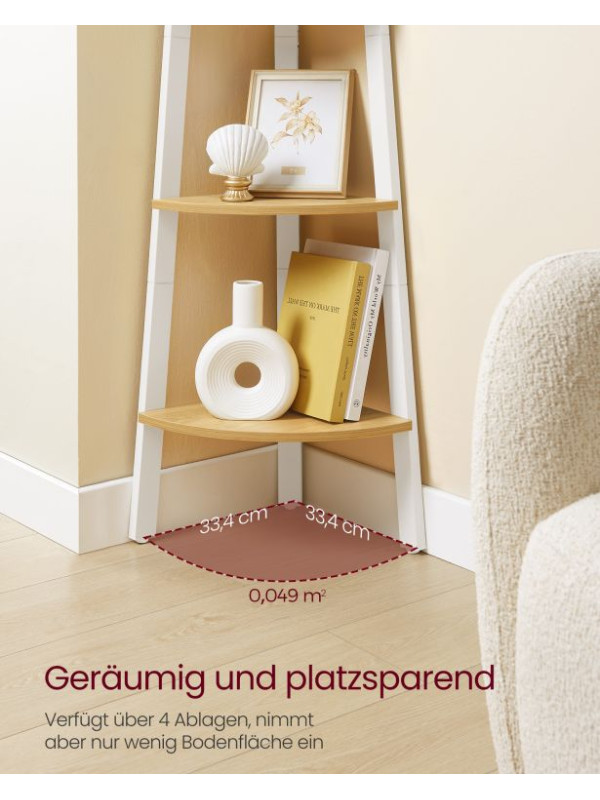 Dizajnová rohová polica, 4 police, zlatý dub/biela