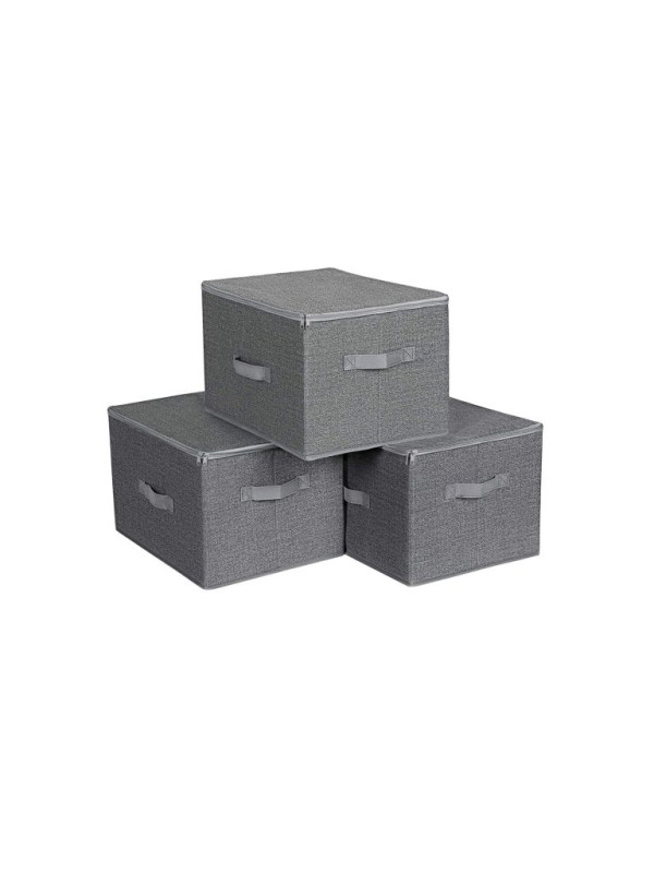 Úložné boxy s viečkami, 3 ks, sivé, 40x30x25 cm