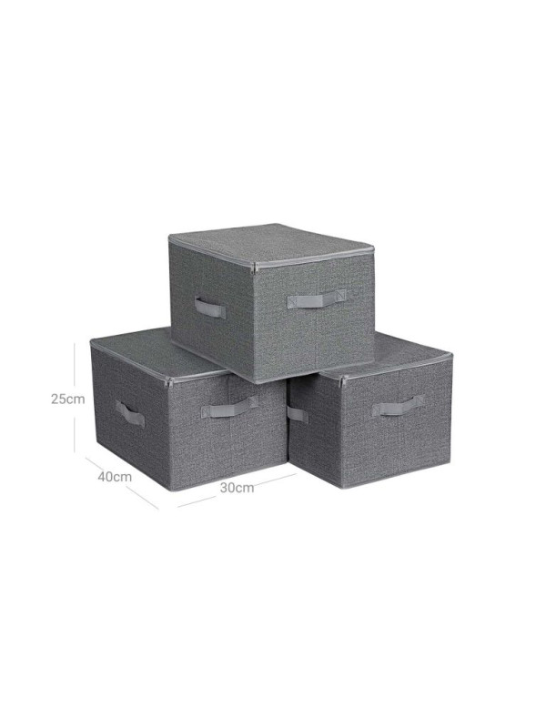 Úložné boxy s viečkami, 3 ks, sivé, 40x30x25 cm